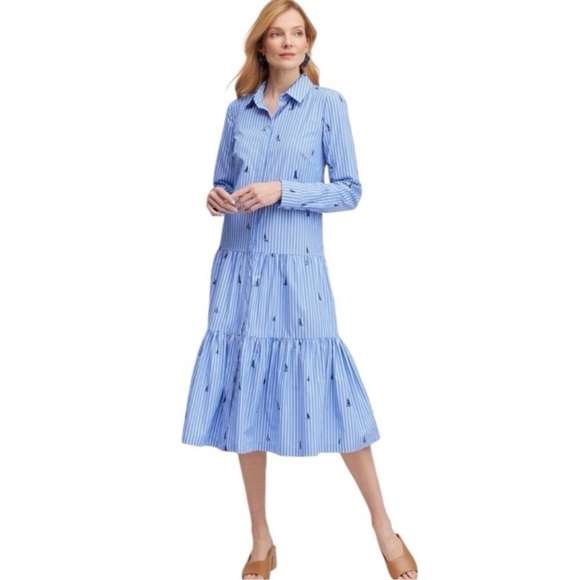 Chico's Dresses & Skirts - Chico’s Poplin Tiered Stripe Shirt Dress Sailboats Size 3 (US 16) Embroidered
